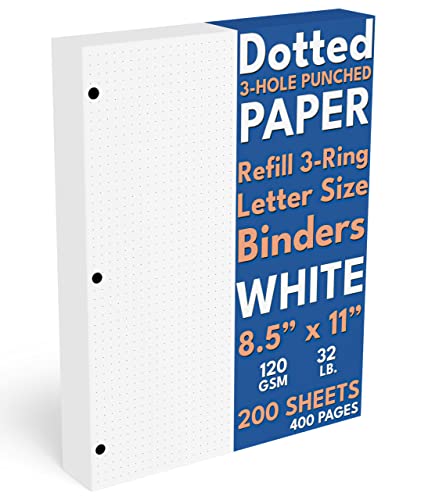 Dotted Grid Paper, Letter Size, 3-Hole Punched, 200 Sheets/400 Pages, 120 GSM, 8.5 x 11 inch, White