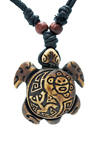 exoticdream Turtle Necklace Yin Yang Coqui Taino Sun with Cotton Cord (Brown)