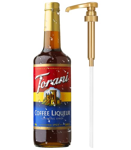 Torani Coffee Liqueur Flavoring Syrup with Little Squirt Syrup Pump, Glass Bottle 750ml 25.4 Ounces