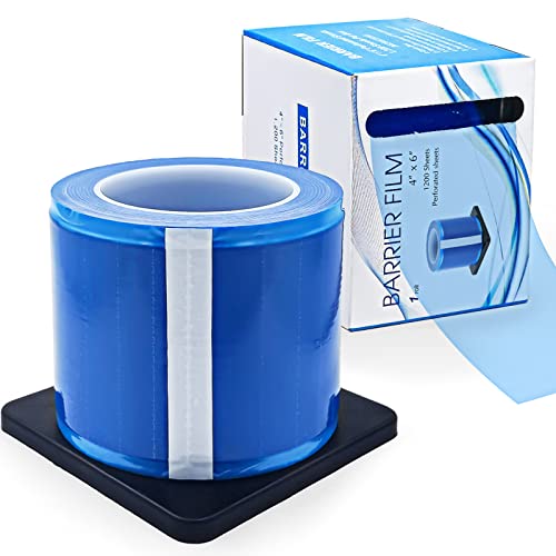 Dental Barrier Film Blue Tattoo Barrier Tape Roll with Dispenser Box, 4" x 6" Plastic Barrier Sheets for Dental Clinic, Tattoo - 1 Box of 1200 Sheets