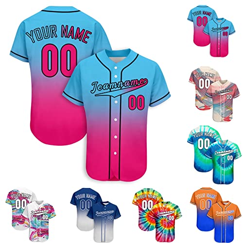 Custom Baseball Jersey Men Button Down Personalized Tee Shirt Sports Fans Print Name Numbers for Women/Kids Large