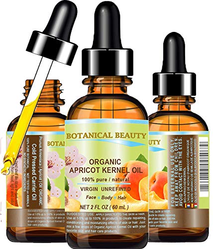 ORGANIC APRICOT KERNEL OIL Australian. 100% Pure/Virgin/Unrefined Cold Pressed Carrier Oil. 2 oz-60 ml. For Face, Hair and Body