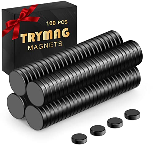 TRYMAG Small Magnets Kits, 100Pcs 4x1MM Multi-Use Tiny Black Fridge Magnets Small Rare Earth Magnets for Whiteboard, Mini Neodymium Disc Magnets for Crafts, Office, Dry Erase Board, School