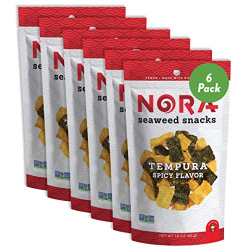 Spicy Tempura Seaweed Snacks by Nora | Asian Snack | Low-Sugar, Vegan, Non-GMO Verified | 6-Pack