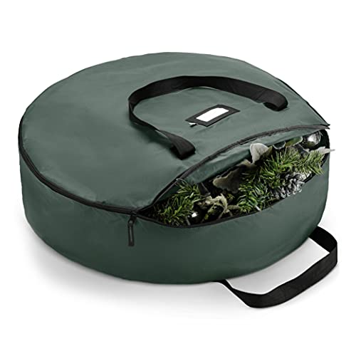Zober Christmas Wreath Storage Container - 36 Inch Wreath Bag for Artificial Wreaths - Dual Zippered Wreath Storage W/Strong, Durable Handles - Green