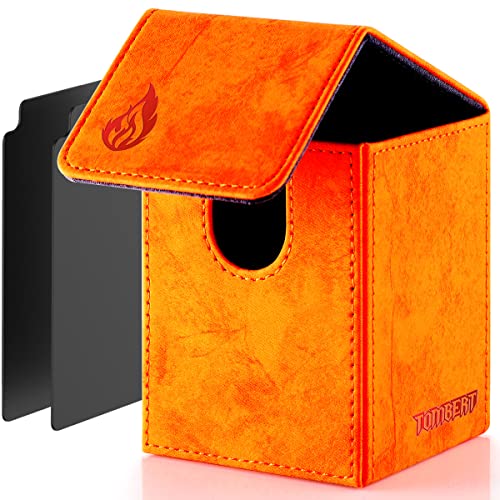 tombert 150+ Premium Deck Box for MTG, PTCG, Large Capacity with 2 Dividers, Fits 150+ Sleeved Cards TCG Trading Card Games (Vertical - Orange)