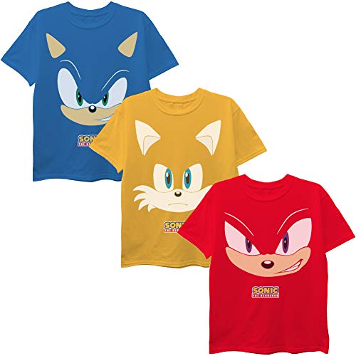 SEGA boys Sonic the Hedgehog 3-pack T-shirt Bundle, Sonic, Tails, Knuckles T Shirt, Gold/Red/Royal Blue, 8 10 US