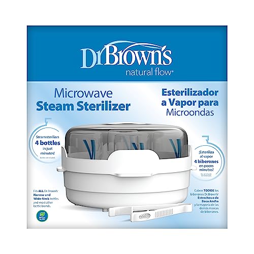 Dr. Browns Microwave Steam Sterilizer - for Baby Bottles, Nipples, Bottle Parts, Pacifiers, Teethers and Breast Pump Parts, BPA Free