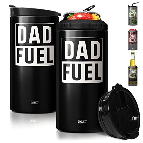 SANDJEST 4-in-1 Dad Tumbler Gifts for Dad from Daughter Son - 12oz Dad Fuel Can Cooler Tumblers Travel Mug Cup - Stainless Steel Insulated Cans Coozie Christmas, Birthday, Father's Day Gift for Daddy