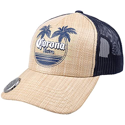 Concept One Corona Extra Adjustable Snapback Trucker Hat with Curved Brim and Bottle Opener, Tan, One Size
