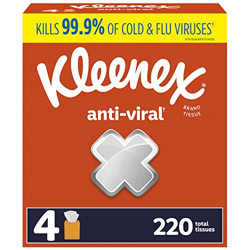 Kleenex Anti-Viral Facial Tissues, Classroom or Office Tissue, 4 Cube Boxes, 55 Tissues per Box, 3-Ply (220 Total Tissues)