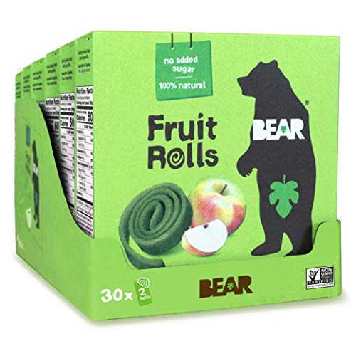 BEAR - Real Fruit Yoyos - Apple - 0.7 Ounce (30 Count) - No added Sugar, All Natural, non GMO, Gluten Free, Vegan - Healthy on-the-go snack for kids & adults. (6 boxes with 5 singles in each box)