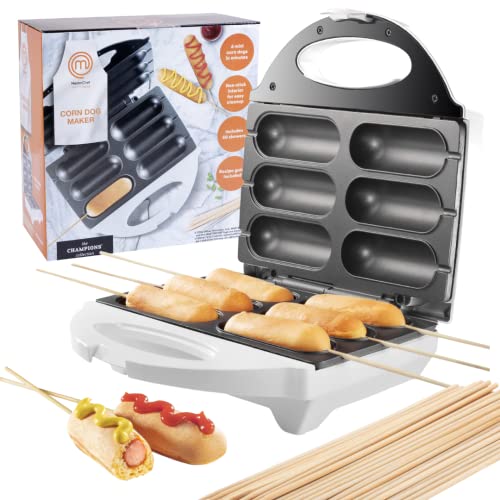 MasterChef Corn Dog Maker -Electric Nonstick Kitchen Baker, Perfect for Hot Dogs on a Stick, Cheese Mozzarella Sticks, Cake Pops, BBQ, Birthday Gift -Recipe Guide +50 skewers