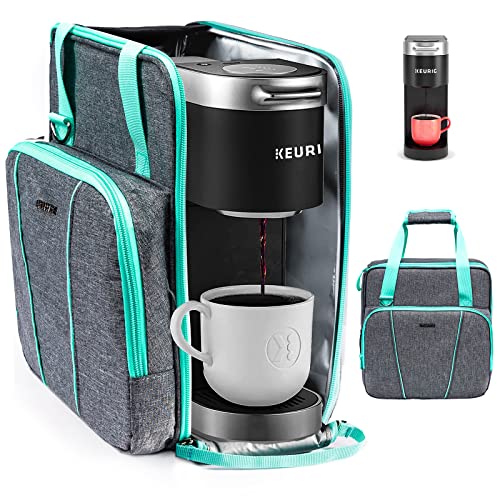 BAGSPRITE Coffee Maker Travel Bag Compatible with Keurig K-Mini or K-Mini Plus, Single Serve Coffee Brewer Carrying Case with Multiple Pockets for K-Cup Pods, Storage Bag With Shoulder Strap