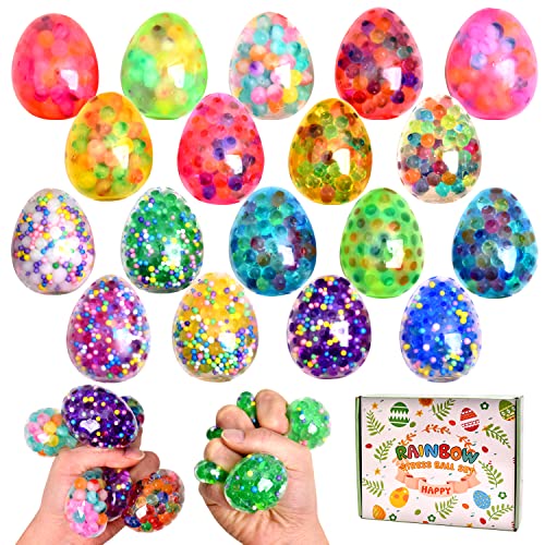 Easter Eggs Stress Balls - 18 Pack Sensory Fidget Toys for Kids and Adults, Squishy Stress Balls with Colorful Water Beads, Easter Basket Stuffers Party Favors Fidget Stress Toys for Autism & ADD/ADHD