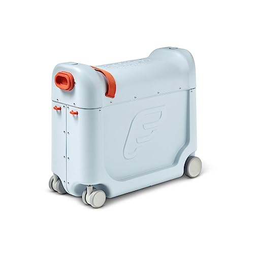 JetKids by Stokke BedBox, Blue Sky - Kid's Ride-On Suitcase & In-Flight Bed - Help Your Child Relax & Sleep on the Plane - Approved by Many Airlines - Best for Ages 3-7