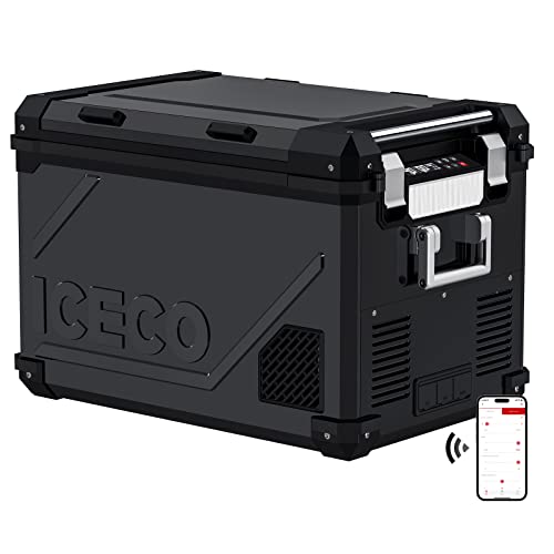 ICECO APL55 Dual Zone Portable Refrigerator Freezer Bluetooth Controlled, 55 Liter 12v refrigerator with SECOP Compressor, DC 12/24V, AC 110-240V, for Truck, Car and Home, -4~68 (Black)