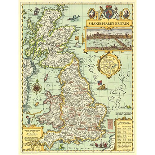 Meishe Art Poster Print Retro Vintage UK Great Britain Shakespeare's Map Office Home Wall Decor