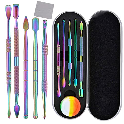 Plavision Carving tools for Wax Wood: 7 Pcs Rainbow Stainless Steel Double-Sized Sculpting Clay Tools Kits with Silicone Container for kids Wood, Wax, Jewelry, Clay, Pottery