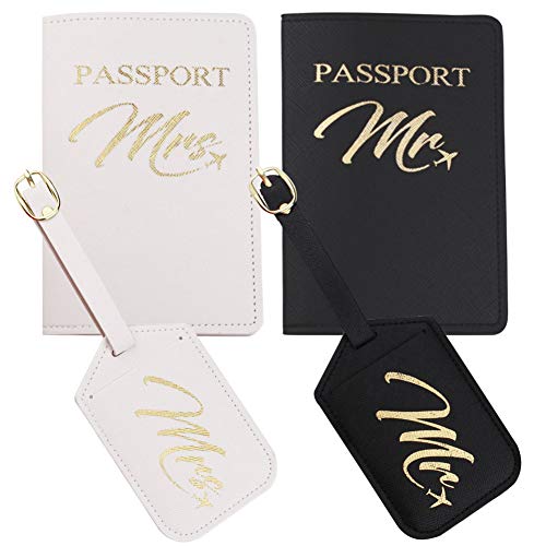 Snogisa Mr and Mrs passport holder and luggage tags gift set, Wedding Gifts for Couple,Honeymoon Travel Luggage,Best Bridal Shower and Engagement Gifts 