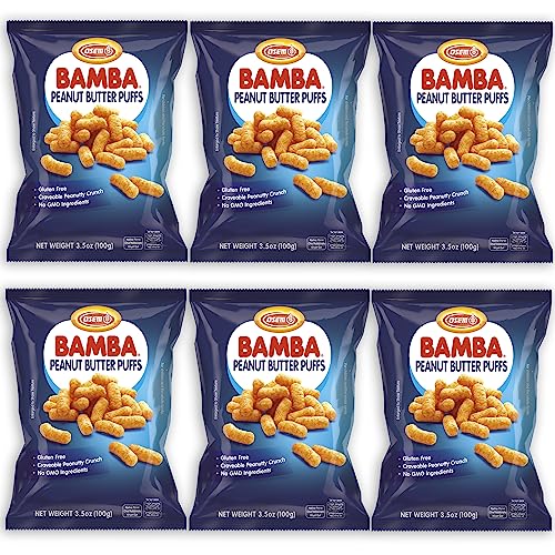 Bamba Peanut Snacks for Families - All Natural Peanut Puffs 3.5 Ounce Large Bag (Pack of 6 x 3.5oz Bags) - Peanut Butter Puffs made with 50% peanuts