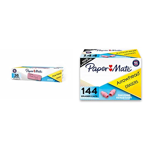 Paper Mate Pink Pearl Erasers, Small, 36 Count & 73015 Arrowhead Pink Pearl Cap Erasers, 144 Count
