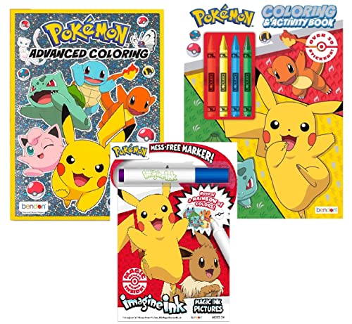 Pokemon Coloring Books for Kids Ages 4-8 - Bundle with 3 Pokemon Coloring and Activity Books with Games, Puzzles, and Coloring with Stickers | Pokemon Gifts for Boys Ages 6-8