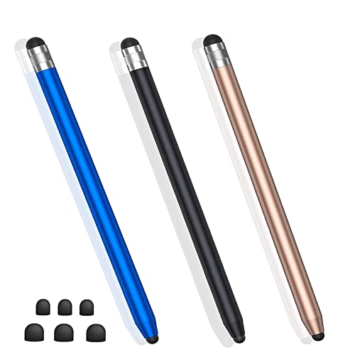 Stylus Pens for Touch Screens 2 in 1 High Sensitivity iPhone Pen with 6 Extra Tips(3Pcs) Stylus Pen for iPad/iPhone/Tablet and Other Touch Screen Devices-Blue/Black/Gold