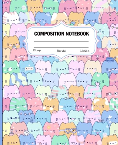 Composition Notebook Wide Ruled: Cute Kawaii Cats with Adorable Face Expressions, Preppy Notebook For Teens, Kids, Students