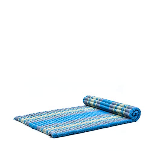 Leewadee Rollable Floor Mat L  Comfortable and Rollable Thai Mattress, Soft Massage Mat Filled with Eco-Friendly Kapok, Perfect to Use as a Sleeping Mat 75 x 39 inches, light blue