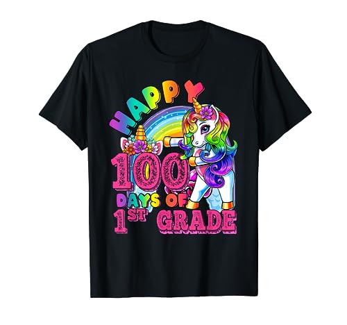 Dabbing Unicorn 100th Day Of School 1st Grade Girls Teacher T-Shirt