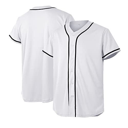 Baseball Jersey for Men and Women, Baseball Shirts for Custom Button up Shirt,Hipster Hip Hop Sports Uniforms(White,L)