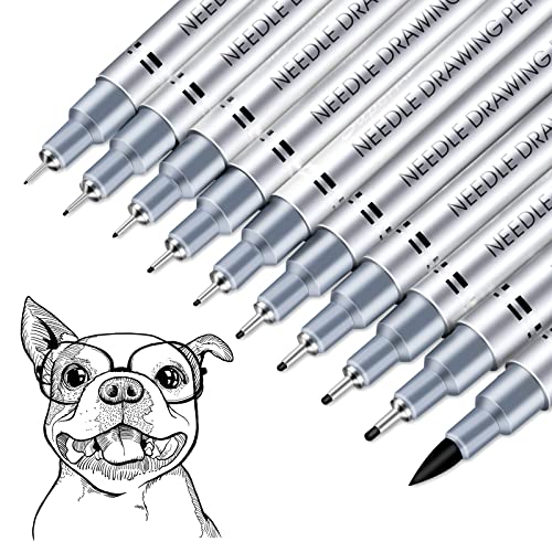 SGDZVD Drawing Waterproof Pen, Black Fine Liner, Fine Point Drawing Pen 0.2mm to 1.0mm Writing Marker Pens Width Tips and 2.5mm, Flare Pens 0.38 Pens Fine Point Black Pens (Set of 10)