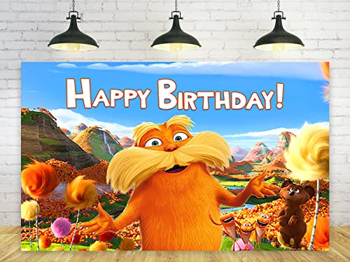 The Lorax Backdrop Party Supplies Dr Seuss Birthday Theme Photo Background The Lorax Banner for Birthday Party Caketable Decoration 5x3ft