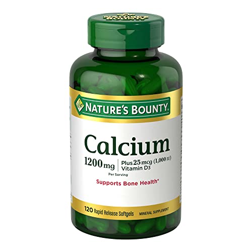 Nature's Bounty Calcium Carbonate & Vitamin D, Supports Immune Health & Bone Health, 1200mg Calcium & 1000IU Vitamin D3, 120 Softgels