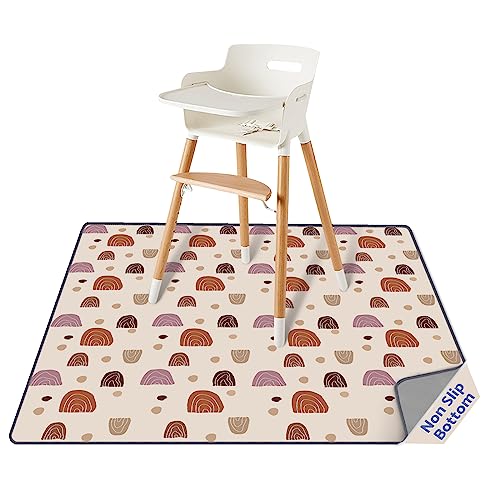 Baby Splat Mat for Under High Chair, 51 x 51 Inch Boho Splash Mat, Waterproof and Washable Spill Mat, Anti-Slip Floor Protector