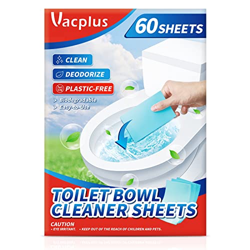 Vacplus Toilet Bowl Cleaners - Eco - Friendly 60 Sheets Toilet Bowl Cleaner Strips, Plastic-Free Toilet Cleaning Strips, Pre-Measured & Biodegradable Cleaning Stips, Efficiently Remove Stains & Odors