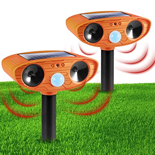 2 Pack Solar Animal Repeller,Ultrasonic Animal Repellent Outdoor,Waterproof,Motion Detection,LED Flashing Light,Animal Deterrent for Cat Squirrel Raccoon Deer Mouse Fox Repellent(Orange)