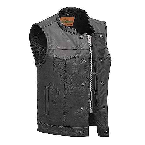 bikersgearonline MEN'S MOTORCYCLE SON OF ANARCHY LEATHER VEST W/DUAL CONCEALED CARRY POCKETS (L)