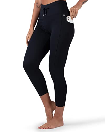Apana Ladies Yoga Pants 7/8 Length High Waisted Workout Legging with Side Pockets Rich Black
