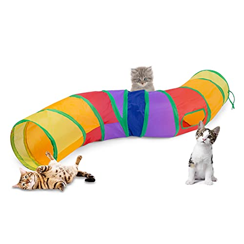 Sheldamy Cat Tunnel, S-2-Way Cat Tunnels for Indoor Cats, Collapsible Cat Play Tunnel, Interactive Toy Maze Cat House with 1 Play Ball for Cats, Puppy, Kitty, Kitten, Rabbit (Multicolor)