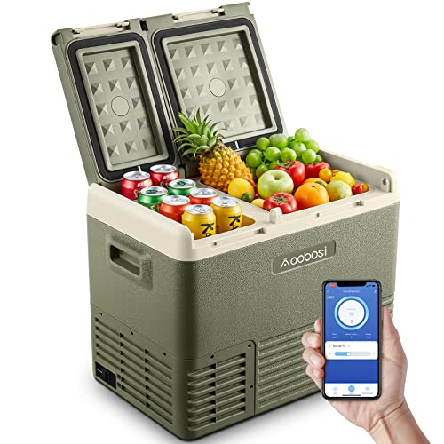 AAOBOSI 36 Quart Car Refrigerator, Car Fridge Dual Zone APP Control,12 Volt Portable Freezer,-4-68 RV Electric Compressor Cooler 12/24V DC and 100-240V AC for Camping,Travel,Outdoor, RV