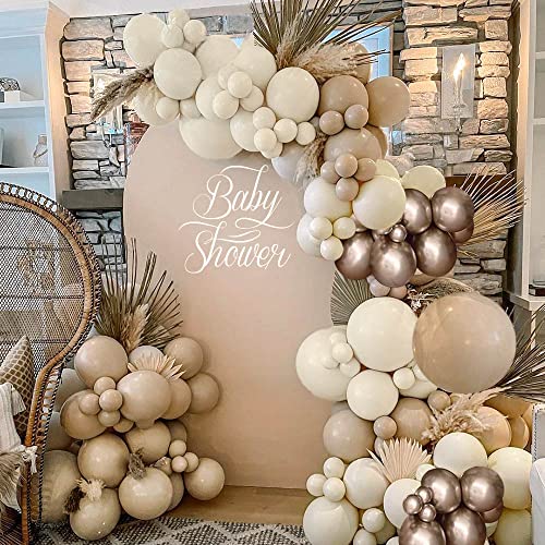 White Sand Balloons Garland Arch Kit Beige Party Decorations with Brown Double-layer Latex Balloons for Birthday Dusty Boho Neutral Bridal Shower Wedding Baby Shower Theme Party Backdrop (White Sand)