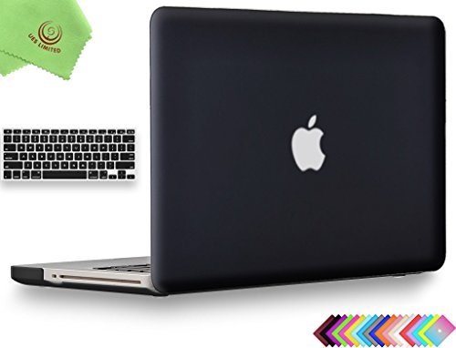 UESWILL 2in1 Smooth Soft Touch Matte Hard Shell Case with Silicone Keyboard Cover Compatible with MacBook Pro 13 inch with CD-ROM (Non-Retina) (Model A1278) + Microfibre Cleaning Cloth, Black