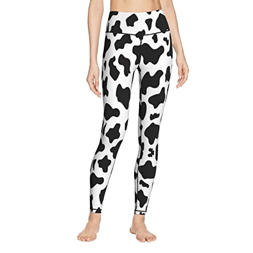 VWELOG Cow Print Leggings for Women High Waist Workout Leggings Soft Yoga Leggings Workout Pants Running Pants Black