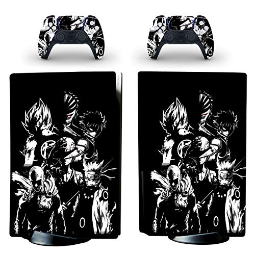 Vanknight PS5 Disc Console PS5 Controller Skin Vinyl Sticker Decal Playstation 5 Cover Gray Anime