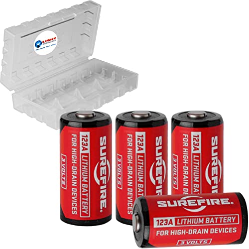 4 Pack Surefire CR123A Lithium Battery 3v with LightJunction Battery Case