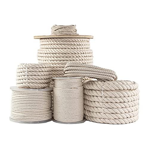 SGT KNOTS Twisted 100% Cotton Rope for DIY Projects, Crafts, Macrame Cord, Commercial, Agricultural - High Strength, Natural (1/4" x 10ft, Natural)