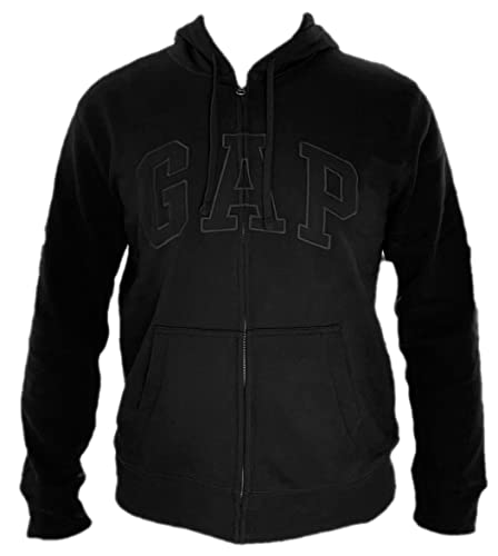 GAP Factory GAP Men's Full Zip Fleece Logo Hoodie (Large, Black / Logo)