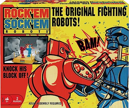 Mattel Games Rock 'Em Sock 'Em Robots Kids Game, Fighting Robots with Red Rocker & Blue Bomber, Knock His Block Off (Amazon Exclusive)